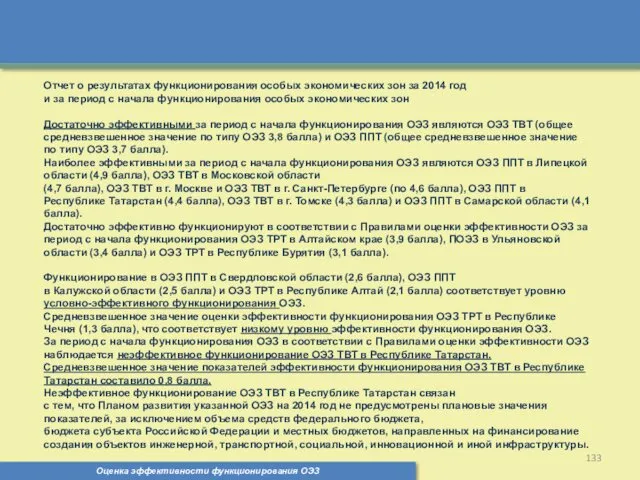 Оценка эффективности функционирования ОЭЗ Отчет о результатах функционирования особых экономических