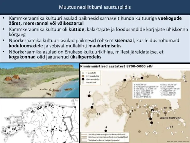 Muutus neoliitikumi asustuspildis Kammkeraamika kultuuri asulad paiknesid sarnaselt Kunda kultuuriga