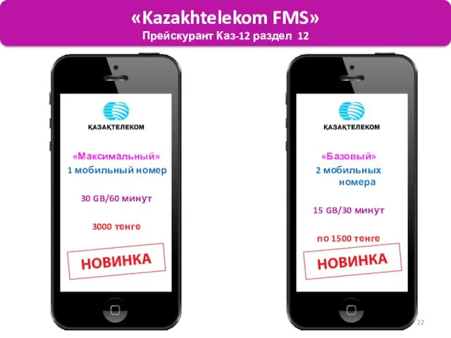«Kazakhtelekom FMS» Прейскурант Каз-12 раздел 12 «Максимальный» 1 мобильный номер