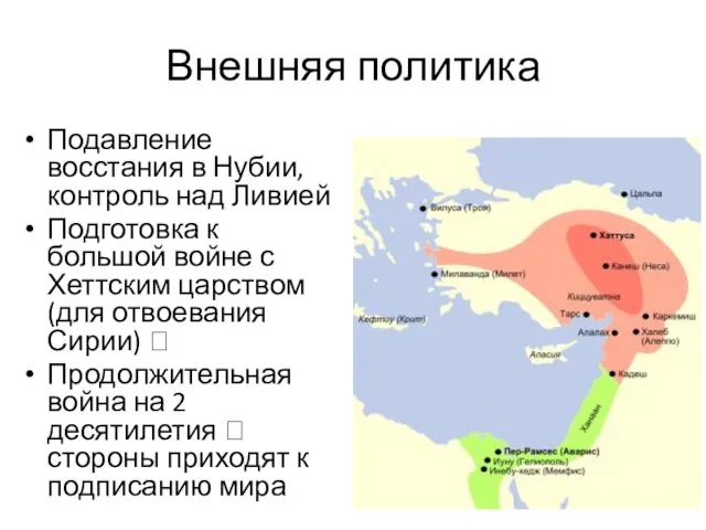 Внешняя политика Подавление восстания в Нубии, контроль над Ливией Подготовка