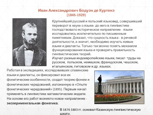 Иван Александрович Бодуэн де Куртенэ (1845-1929) Крупнейший русский и польский языковед, совершивший переворот