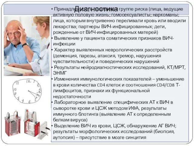 Диагностика Принадлежность пациента к группе риска (лица, ведущие активную половую