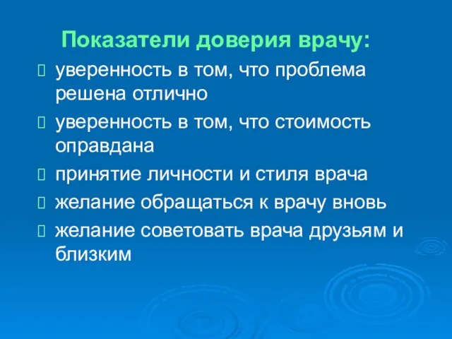 Показатели доверия врачу: уверенность в том, что проблема решена отлично