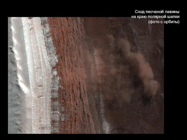 Сход песчаной лавины на краю полярной шапки (фото с орбиты)