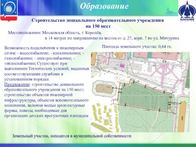 Образование Местоположение: Московская область, г. Королёв, в 14 метрах по