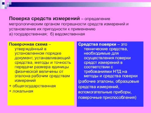 Поверка средств измерений – определение метрологическим органом погрешности средств измерений