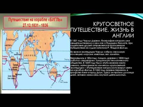 КРУГОСВЕТНОЕ ПУТЕШЕСТВИЕ. ЖИЗНЬ В АНГЛИИ В 1831 году Чарльз Дарвин,