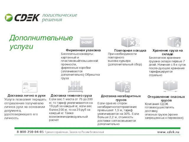 Дополнительные услуги Фирменная упаковка Бесплатные конверты: картонный и пластиковыйповышенной прочности,