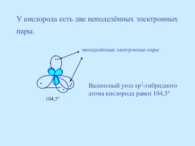 У кислорода есть две неподелённых электронных пары. неподелённые электронные пары