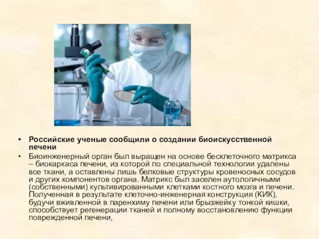 Российские ученые сообщили о создании биоискусственной печени Биоинженерный орган был