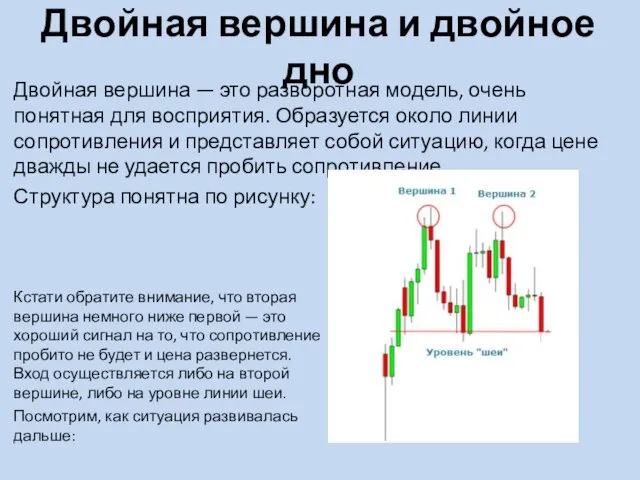 Двойная вершина и двойное дно Двойная вершина — это разворотная