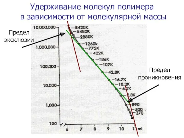 Удерживание молекул полимера в зависимости от молекулярной массы