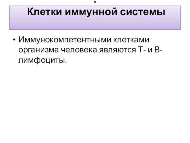 . Клетки иммунной системы Иммунокомпетентными клетками организма человека являются Т- и В-лимфоциты.