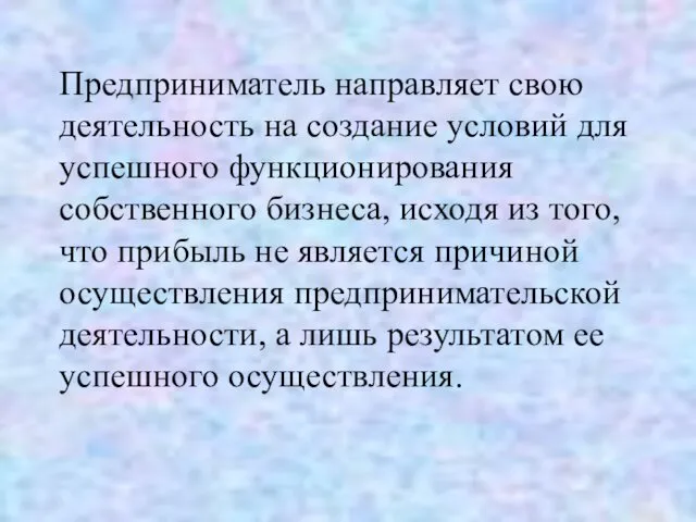 Предприниматель направляет свою деятельность на создание условий для успешного функционирования