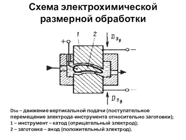 Схема электрохимической размерной обработки Dsв – движение вертикальной подачи (поступательное