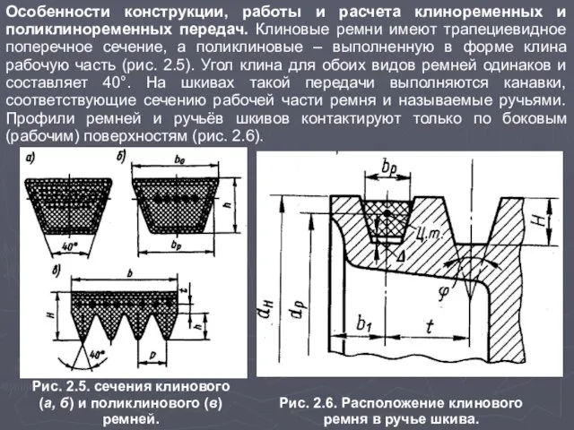 Особенности конструкции, работы и расчета клиноременных и поликлиноременных передач. Клиновые