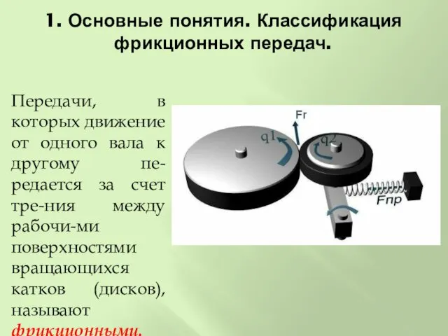 1. Основные понятия. Классификация фрикционных передач. Передачи, в которых движение