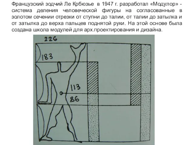 Французский зодчий Ле Крбюзье в 1947 г. разработал «Модулор» -