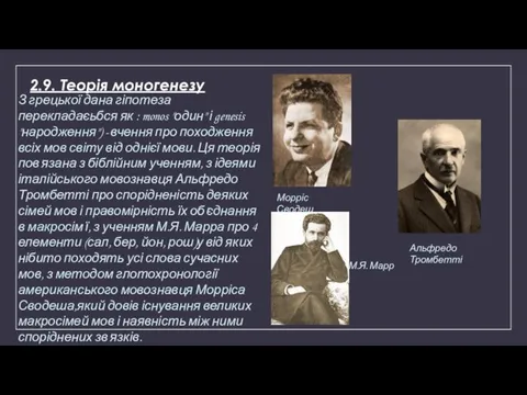 2.9. Теорія моногенезу З грецької дана гіпотеза перекладаєьбся як : monos "один" і