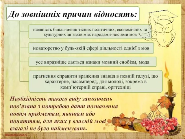 Необхідність такого виду запозичень пов’язана з потребою дати позначення новим