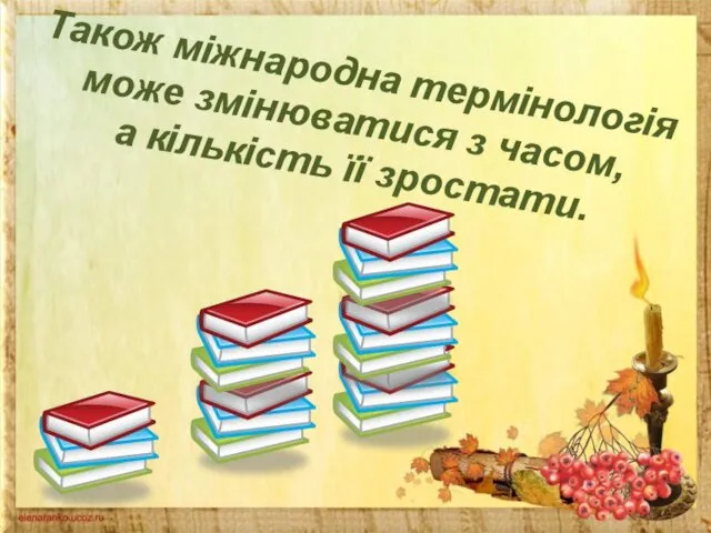 Також міжнародна термінологія може змінюватися з часом, а кількість її зростати.