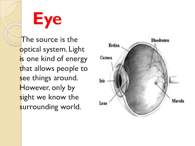Еye The source is the optical system. Light is one