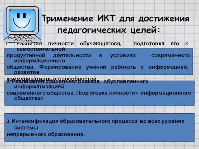 Применение ИКТ для достижения педагогических целей: Развитие личности обучающегося, подготовка