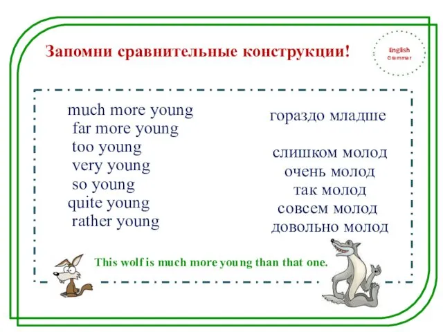 English Grammar Запомни сравнительные конструкции! much more young far more