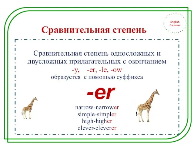 English Grammar Сравнительная степень односложных и двусложных прилагательных с окончанием