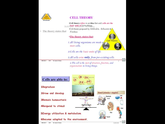 BIOLOGY 2019 Dr. Amin Al-Doaiss CELL THEORY Cell theory refers