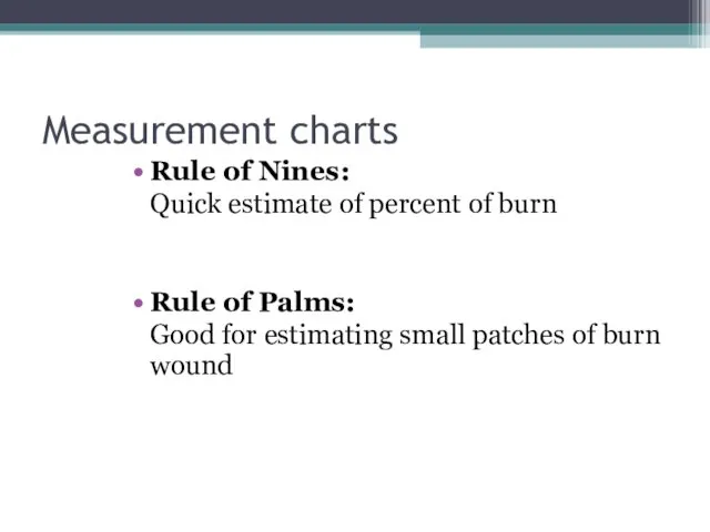 Measurement charts Rule of Nines: Quick estimate of percent of