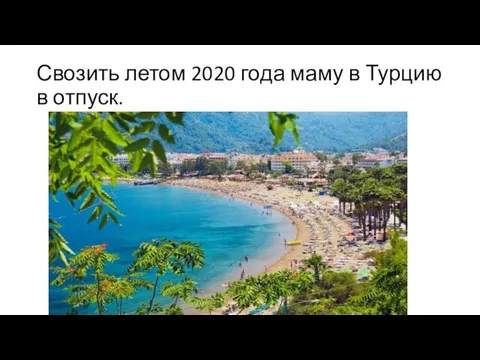 Свозить летом 2020 года маму в Турцию в отпуск.
