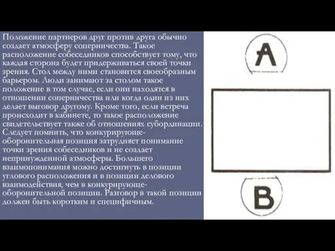 Положение партнеров друг против друга обычно создает атмосферу соперничества. Такое