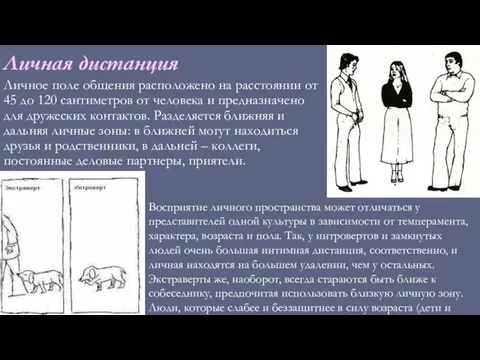 Личная дистанция Личное поле общения расположено на расстоянии от 45