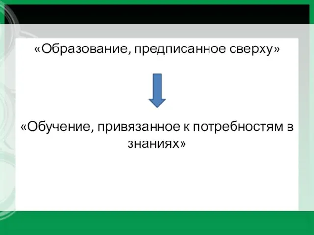 «Образование, предписанное сверху» «Обучение, привязанное к потребностям в знаниях»