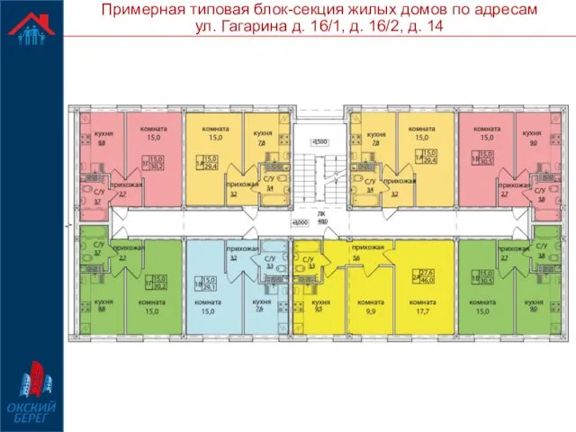 Примерная типовая блок-секция жилых домов по адресам ул. Гагарина д. 16/1, д. 16/2, д. 14