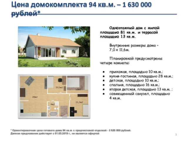 Цена домокомплекта 94 кв.м. – 1 630 000 рублей* *