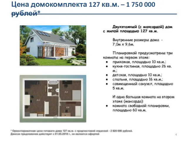 Цена домокомплекта 127 кв.м. – 1 750 000 рублей* *