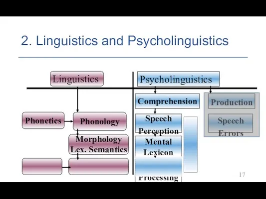 2. Linguistics and Psycholinguistics Phonetics Comprehension Linguistics Psycholinguistics Speech Perception