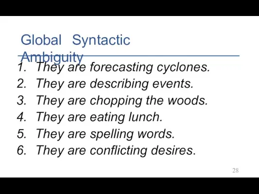 Global Syntactic Ambiguity They are forecasting cyclones. They are describing