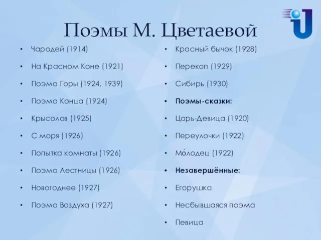 Поэмы М. Цветаевой Чародей (1914) На Красном Коне (1921) Поэма