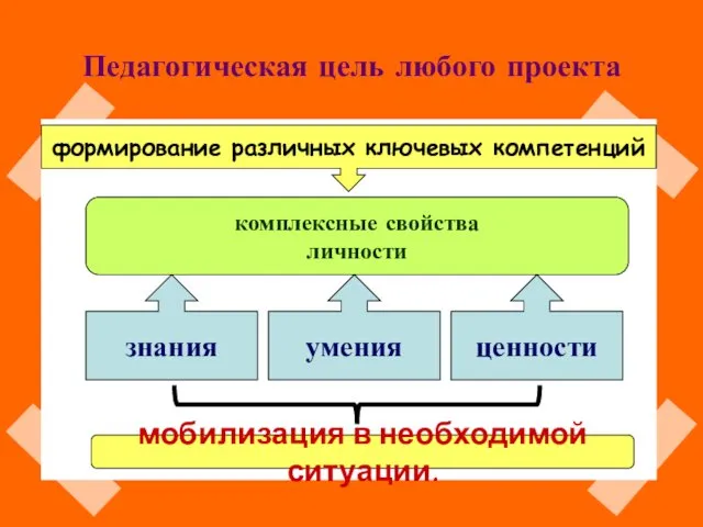 Педагогическая цель любого проекта мобилизация в необходимой ситуации. формирование различных ключевых компетенций