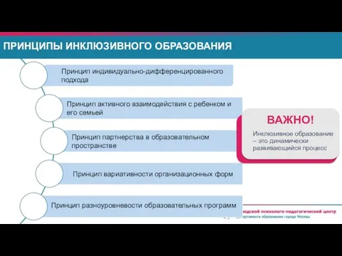 ПРИНЦИПЫ ИНКЛЮЗИВНОГО ОБРАЗОВАНИЯ ВАЖНО! ВАЖНО! Инклюзивное образование – это динамически развивающийся процесс