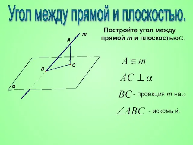 Угол между прямой и плоскостью. Постройте угол между прямой m и плоскостью