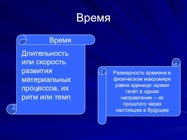 Время Время Длительность или скорость развития материальных процессов, их ритм