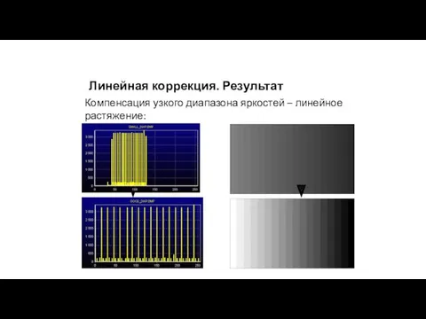 Линейная коррекция. Результат Компенсация узкого диапазона яркостей – линейное растяжение: