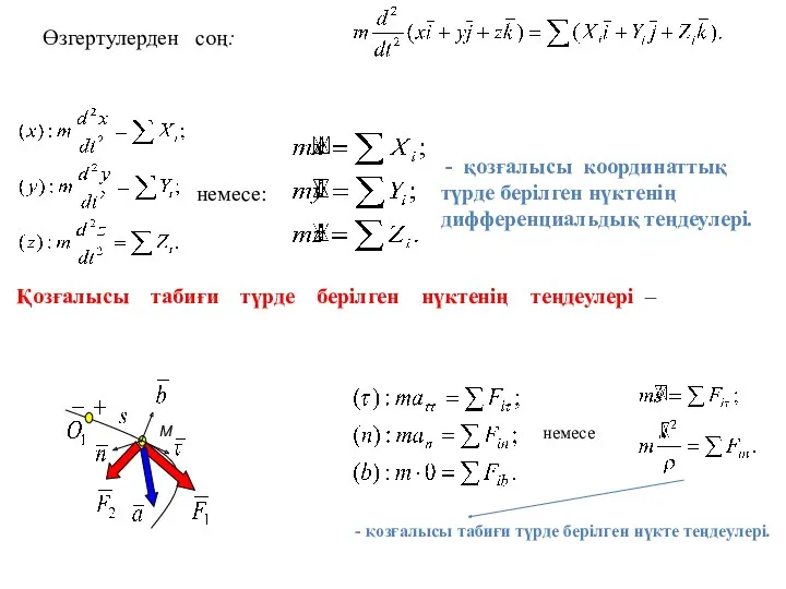 Өзгертулерден соң: немесе: - қозғалысы координаттық түрде берілген нүктенің дифференциальдық