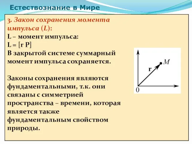 Естествознание в Мире 3. Закон сохранения момента импульса (L): L