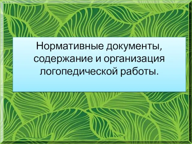 Нормативные документы, содержание и организация логопедической работы.