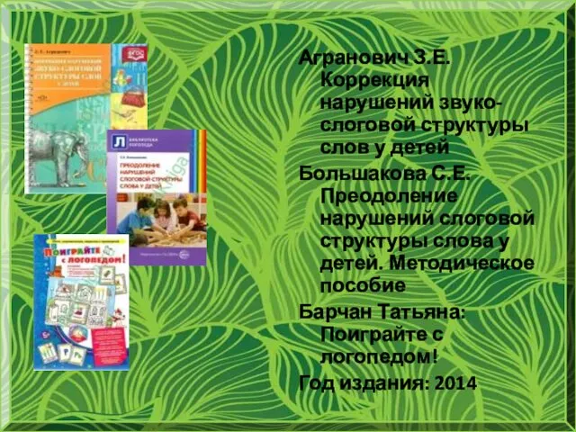 Агранович З.Е. Коррекция нарушений звуко-слоговой структуры слов у детей Большакова